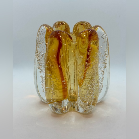 Tozai Home Murano Bullicante Style Art Glass Amber - Picture 1 of 5